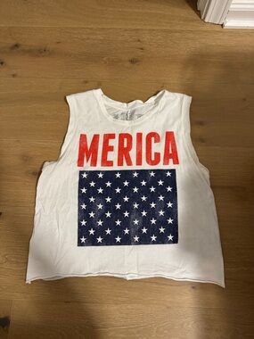 White 'Merica' Stars Graphic Tank Top